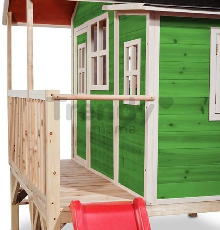 Domček cédrový na pilieroch Loft 350 Green Exit Toys veľký s vodeodolnou strechou a šmykľavkou zelený