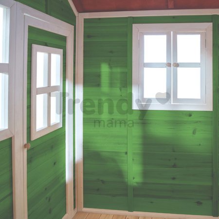 Domček cédrový na pilieroch Loft 500 Green Exit Toys s vodeodolnou strechou pieskoviskom a 1,75 m šmykľavkou zelený