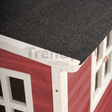 Domček cédrový na pilieroch Loft 550 Red Exit Toys veľký s vodeodolnou strechou pieskoviskom a 1,75 m šmykľavkou červený