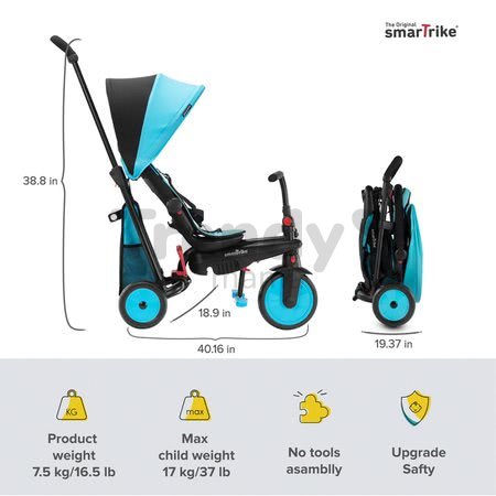 Trojkolka skladacia a sklápateľná smarTfold 6v1 smarTrike 300 Plus Blue TouchSteering kompaktná s EVA kolesami od 10 mes