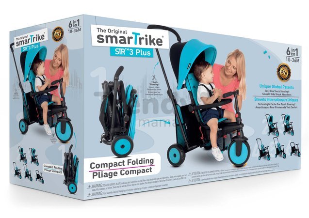 Trojkolka skladacia a sklápateľná smarTfold 6v1 smarTrike 300 Plus Blue TouchSteering kompaktná s EVA kolesami od 10 mes
