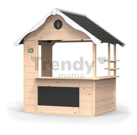 Domček cyprusový Hika Wooden Playhouse Exit Toys s tabuľou na kreslenie kriedou a koleso s 8 aktivitami od 24 mes