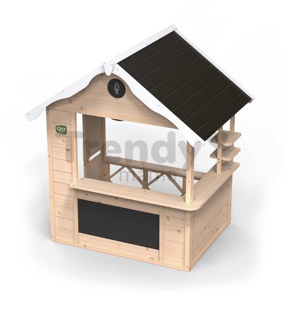 Domček cyprusový Hika Wooden Playhouse Exit Toys s tabuľou na kreslenie kriedou a koleso s 8 aktivitami od 24 mes