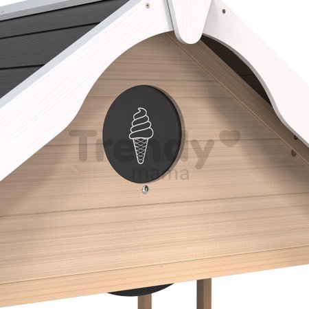 Domček cyprusový Hika Wooden Playhouse Exit Toys s tabuľou na kreslenie kriedou a koleso s 8 aktivitami od 24 mes
