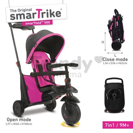 Trojkolka skladacia smarTfold 7v1 500 TouchSteering smarTrike polstrovaná s EVA kolesami ružová od 9 mes