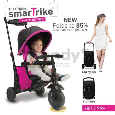 Trojkolka skladacia smarTfold 7v1 500 TouchSteering smarTrike polstrovaná s EVA kolesami ružová od 9 mes