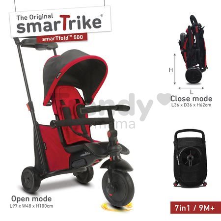 Trojkolka skladacia smarTfold 7v1 500 smarTrike TouchSteering polstrovaná s EVA kolesami červená od 9 mes