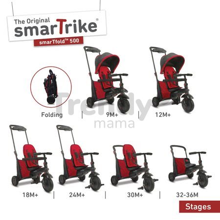 Trojkolka skladacia smarTfold 7v1 500 smarTrike TouchSteering polstrovaná s EVA kolesami červená od 9 mes