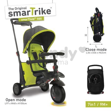 Tříkolka skládací smarTfold 7v1 smarTrike 500 TouchSteering polstrovaná s EVA kolečky zelená od 9 měsíců
