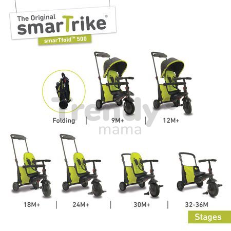 Tříkolka skládací smarTfold 7v1 smarTrike 500 TouchSteering polstrovaná s EVA kolečky zelená od 9 měsíců