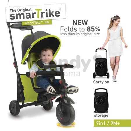 Tříkolka skládací smarTfold 7v1 smarTrike 500 TouchSteering polstrovaná s EVA kolečky zelená od 9 měsíců