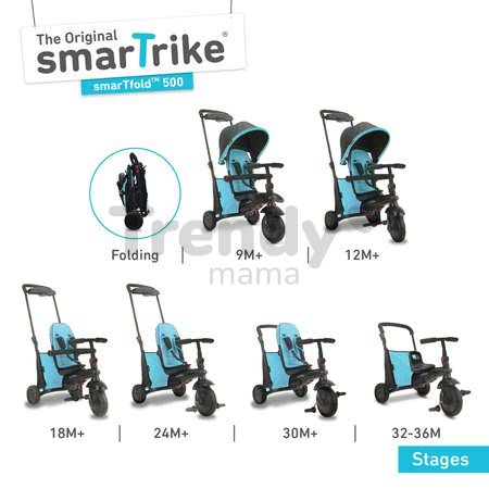 Trojkolka skladacia smarTfold 7v1 500 TouchSteering smarTrike polstrovaná s EVA kolesami modrá od 9 mes