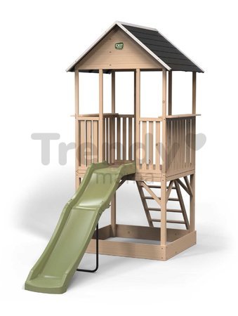 Panoramatický domček na pilieroch Panorama 500 Wodden Playhouse Exit Toys cyprusový s pieskoviskom a šmykľavkou