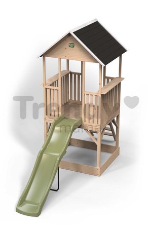 Panoramatický domček na pilieroch Panorama 500 Wodden Playhouse Exit Toys cyprusový s pieskoviskom a šmykľavkou