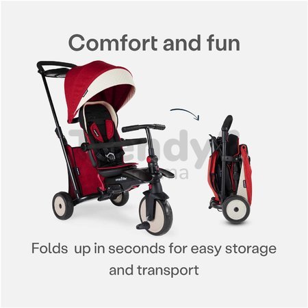 Trojkolka skladacia smarTfold 7v1 500 Stroller Melange smarTrike TouchSteering červená polstrovaná s EVA kolesami od 9 mesiacov ako kočík