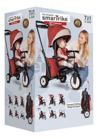 Trojkolka skladacia smarTfold 7v1 500 Stroller Melange smarTrike TouchSteering červená polstrovaná s EVA kolesami od 9 mesiacov ako kočík