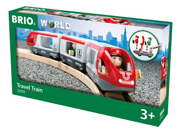 Drevený vláčik Travel Train BRIO otvárateľný s 3 vagónmi a 2 figúrkami od 3 rokov BRIO5057