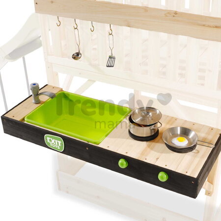 Záhradná kuchynka Yummy 50 Wooden Mud Kitchen Exit Toys s tečúcou vodou v dreze a kuchynským náradím ET51100000
