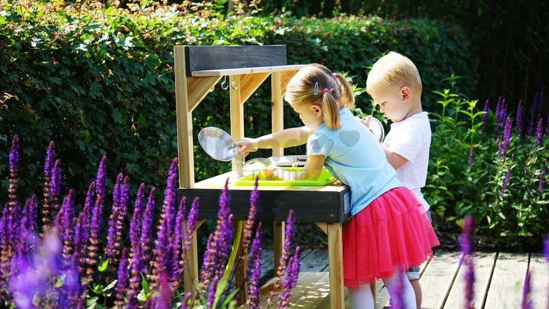 Kuchynka cédrová s tečúcou vodou Yummy 100 Outdoor Play Kitchen Exit Toys vonkajšia s kuchynským náradím od 24 mes
