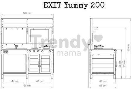 Kuchynka cédrová s tečúcou vodou Yummy 200 Outdoor Play Kitchen Exit Toys vonkajšia s rúrou na pečenie a kuchynským náradím od 24 mes