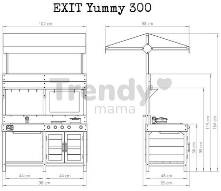 Kuchynka cédrová s tečúcou vodou Yummy 300 Outdoor Play Kitchen Exit Toys vonkajšia so strieškou rúrou na pečenie a kuchynským náradím od 24 mes