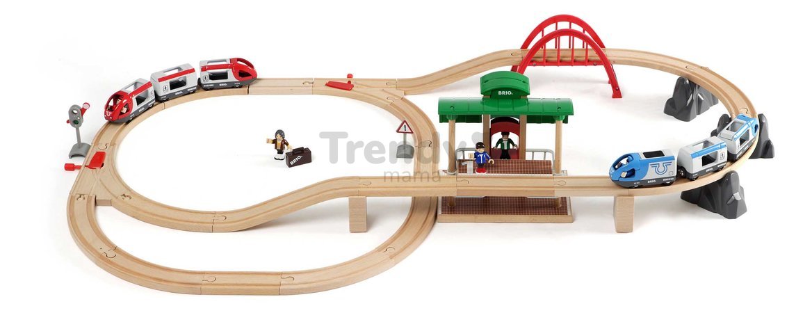 Drevená vláčikodráha s nástupiskom Travel Switching Set BRIO 42 dielov s elektronickým a klasickým vláčikom od 3 rokov BRIO5125