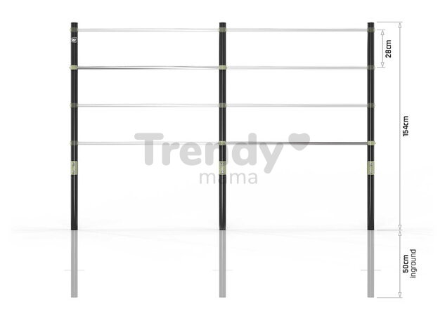 Dvojitá hrazda na preliezanie Ivy Double Tumble Bar Exit Toys oceľová konštrukcia s ukotvením do betónu s nastaviteľnou výškou ET52010300