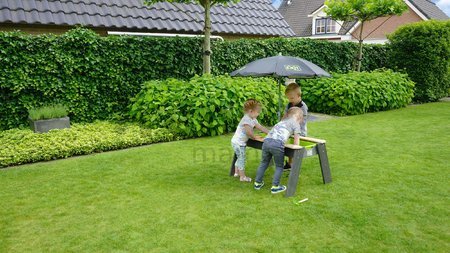 Pieskovisko cédrové stôl na vodu a piesok Aksent sand&water table Deluxe Exit Toys veľké s krytom slnečníkom a záhradným náradím