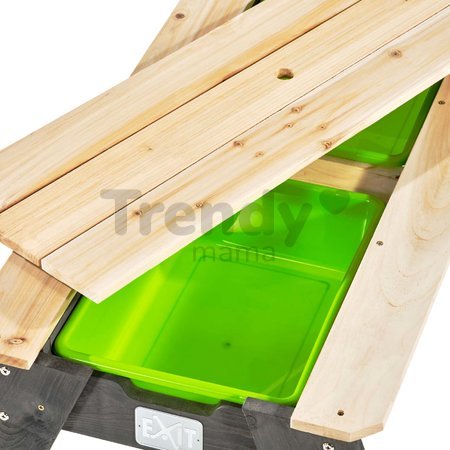 Pieskovisko cédrové stôl na vodu a piesok Aksent sand&water table Exit Toys piknikové s lavicou a krytom