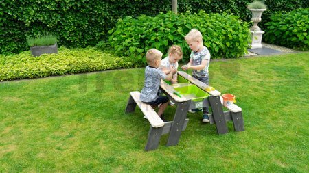 Pieskovisko cédrové stôl na vodu a piesok Aksent sand&water table Exit Toys piknikové s 2 lavicami a krytom