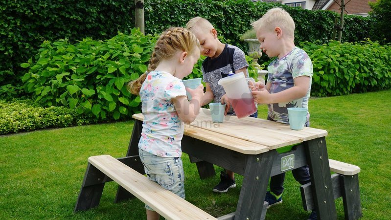 Pieskovisko cédrové stôl na vodu a piesok Aksent sand&water table Exit Toys piknikové s 2 lavicami a krytom