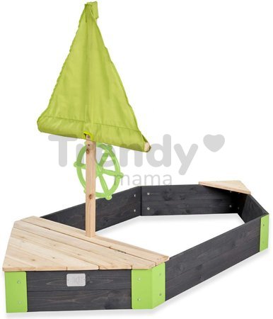 Pieskovisko cédrové loď s kormidlom Aksent Boat Sandpit Exit Toys stožiar s plachtou a úložným priestorom 190*90 cm