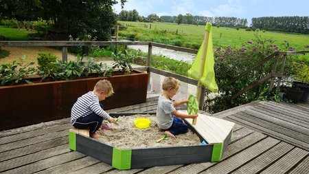 Pieskovisko cédrové loď s kormidlom Aksent Boat Sandpit Exit Toys stožiar s plachtou a úložným priestorom 190*90 cm