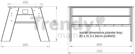 Stôl pre záhradníka cyprusový Aksent planter table L Exit Toys s fóliovníkom objem 45 litrov so záhradným náradím - model 2026