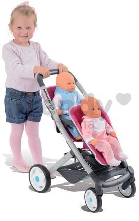 Kočík pre dve bábiky Maxi Cosi & Quinny Twin Smoby (65,5 cm rúčka) ružovo-šedý