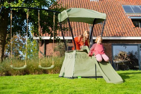 Hracia veža multifunkčná s 2 hojdačkami Ivy play tower double swing Exit Toys so stanom pieskoviskom a šmykľavkou kovová konštrukcia