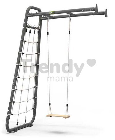 Multifunkčné fitness centrum GetSet Monkeybar MB110 Wall Mount Grey Exit Toys oceľová konštrukcia s hojdačkou a sieťou na šplhanie s upevnením na sten