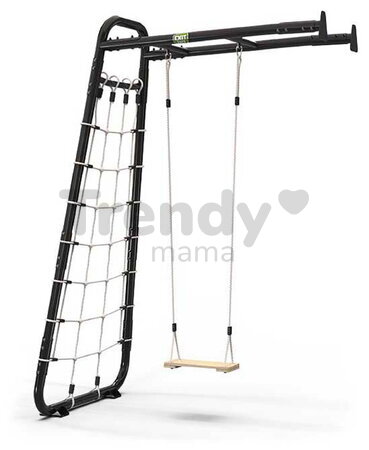 Multifunkčné fitness centrum  GetSet Monkeybar MB110 Wall Mount Black Exit Toys oceľová konštrukcia s hojdačkou a sieťou na šplhanie s upevnením na st