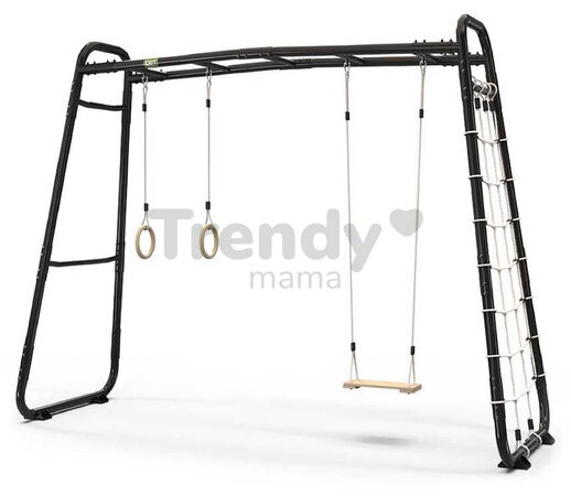Multifunkčné fitness centrum GetSet Monkeybar MB210 Black Exit Toys rozšíriteľné s gymnastickými kruhmi hojdačkou a sieťou na šplhanie ET54201050