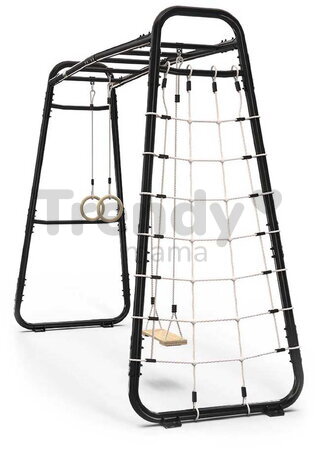 Multifunkčné fitness centrum GetSet Monkeybar MB210 Black Exit Toys rozšíriteľné s gymnastickými kruhmi hojdačkou a sieťou na šplhanie ET54201050