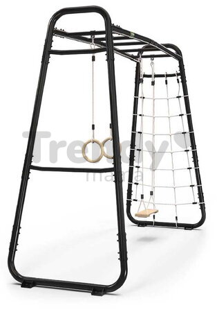 Multifunkčné fitness centrum GetSet Monkeybar MB210 Black Exit Toys rozšíriteľné s gymnastickými kruhmi hojdačkou a sieťou na šplhanie ET54201050