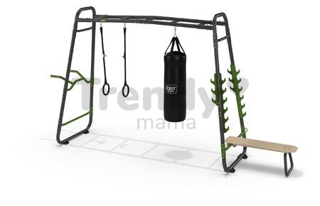 Multifunkčné fitness centrum GetSet Monkeybar MB230 Exit Toys rozšíriteľné s gymnastickými kruhmi boxovacím vrecom bradlami a benchpress lavičkou