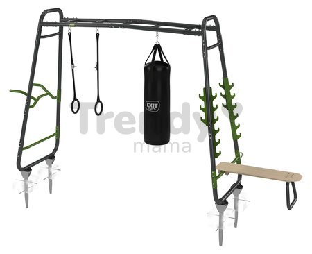 Multifunkčné fitness centrum GetSet Monkeybar MB230 Exit Toys rozšíriteľné s gymnastickými kruhmi boxovacím vrecom bradlami a benchpress lavičkou