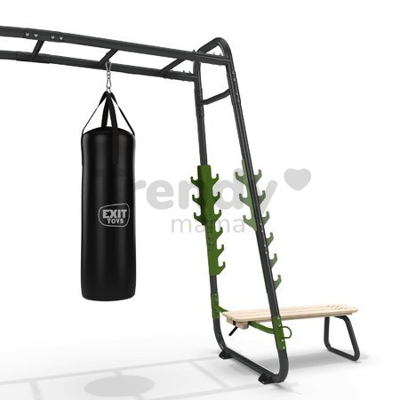 Multifunkčné fitness centrum GetSet Monkeybar MB230 Exit Toys rozšíriteľné s gymnastickými kruhmi boxovacím vrecom bradlami a benchpress lavičkou