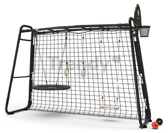 Multifunkčné fitness centrum s futbalovou sieťou GetSet Monkeybar MB305 Black Exit Toys s gymnastickými kruhmi basketbalom a hojdačkami oceľová konštr