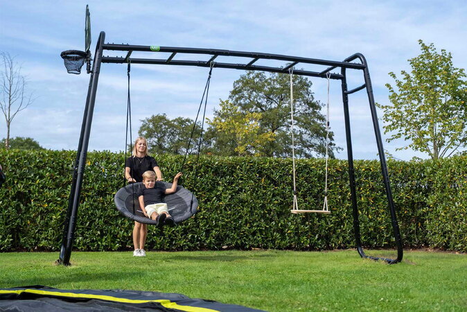 Multifunkčné fitness centrum s futbalovou sieťou GetSet Monkeybar MB305 Black Exit Toys s gymnastickými kruhmi basketbalom a hojdačkami oceľová konštr