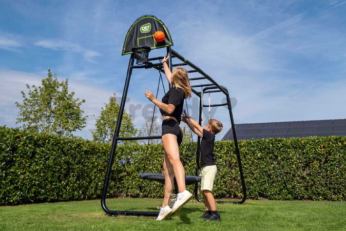 Multifunkčné fitness centrum s futbalovou sieťou GetSet Monkeybar MB305 Black Exit Toys s gymnastickými kruhmi basketbalom a hojdačkami oceľová konštr