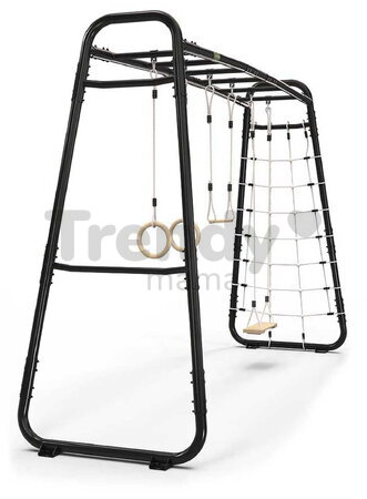 Multifunkčné fitness centrum GetSet Monkeybar MB310 Black Exit Toys rozšíriteľné s gymnastickými kruhmi hojdačkou hrazdou a sieťou na šplhanie ET54301