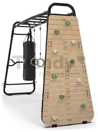 Multifunkčné fitness centrum GetSet Monkeybar MB320 Black Exit Toys rozšíriteľné s gymnastickými kruhmi boxovacím vrecom lezeckou stenou hojdačkou a b