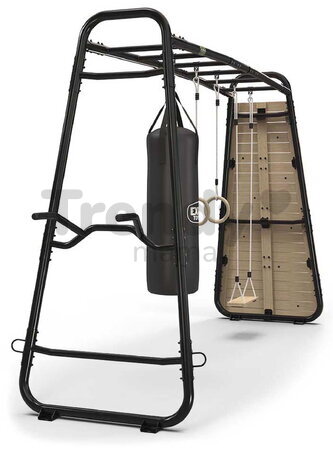 Multifunkčné fitness centrum GetSet Monkeybar MB320 Black Exit Toys rozšíriteľné s gymnastickými kruhmi boxovacím vrecom lezeckou stenou hojdačkou a b